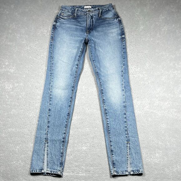 Good American Jeans Womens Size 0 Blue Good Boy Slit Hem Straight Leg Pockets - Picture 1 of 12